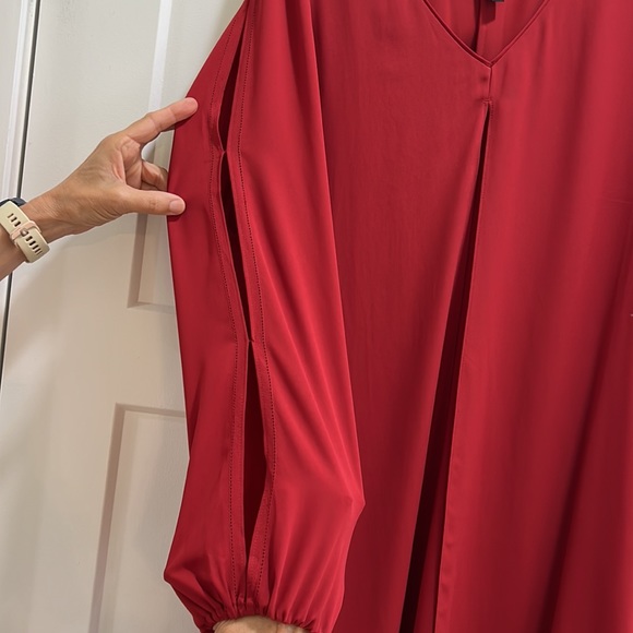 White House Black Market Dark Red Long Sleeve Dress w overlay and detailing - Picture 3 of 7